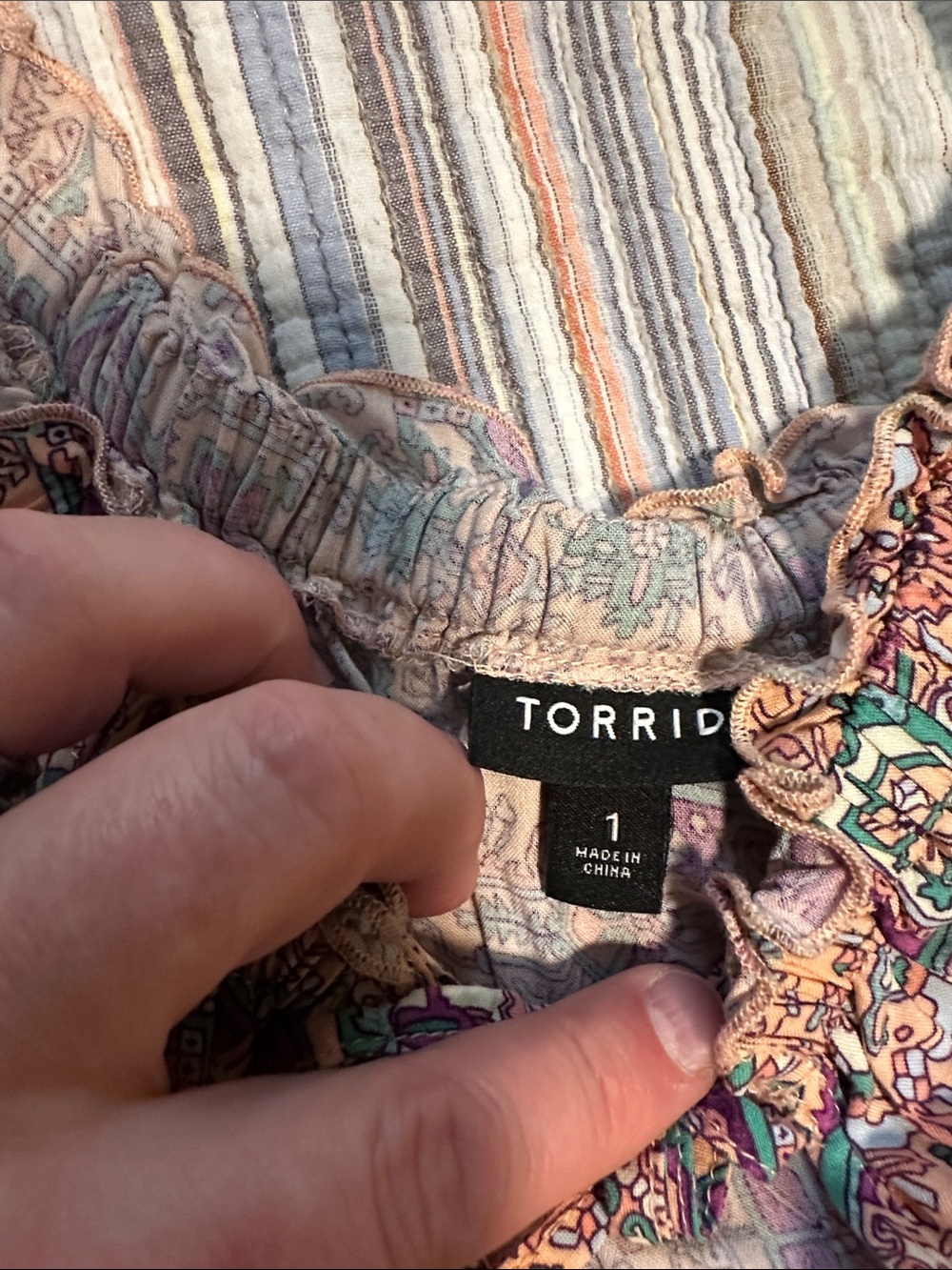 torrid Purple, Peach, and Teal Printed Smocked Maxi Dress - Picture 7 of 9